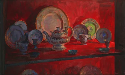 Rote Nische mit Teekanne